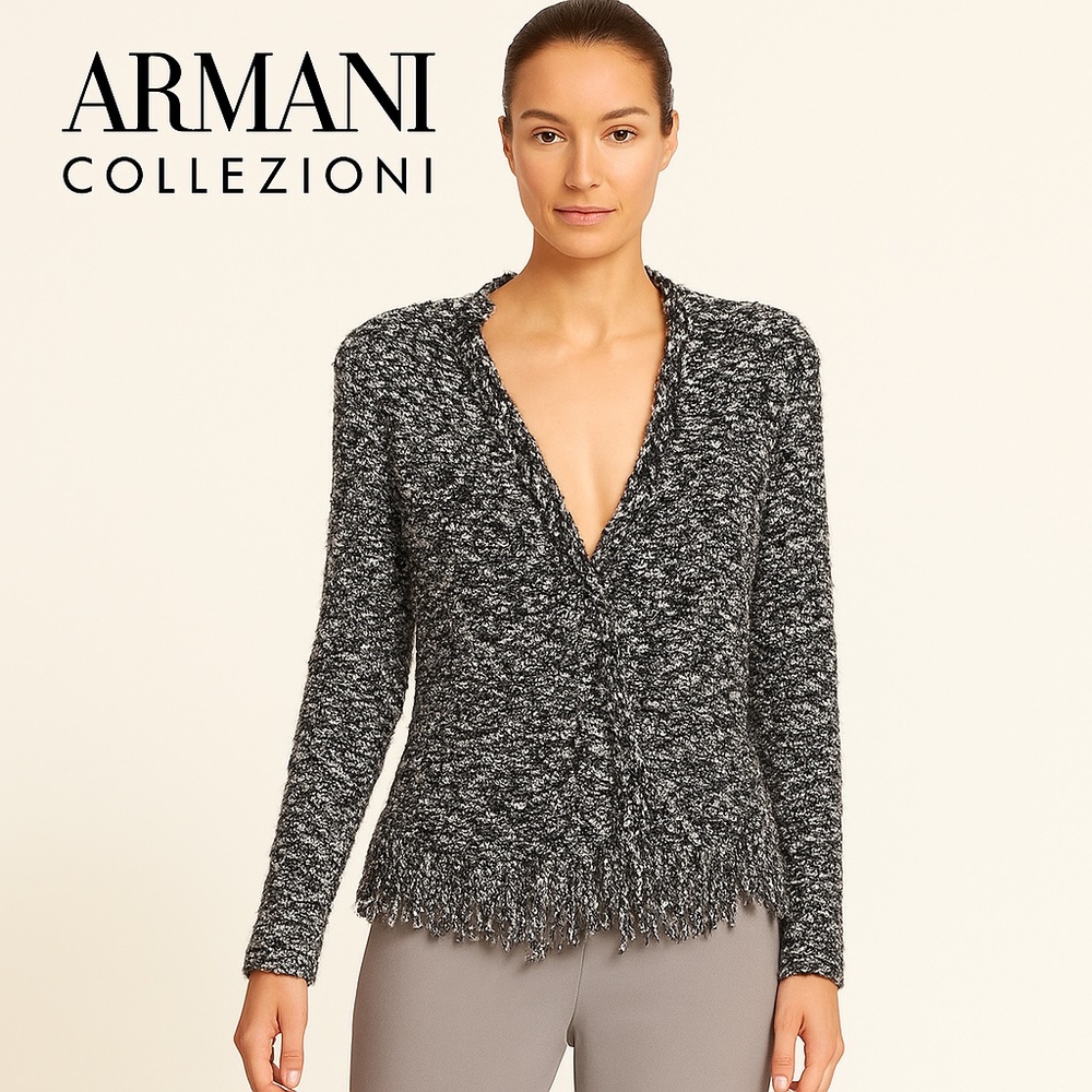 ✨ Armani Collezioni Grey Tweed Fringed Jacket | Size M | Made in Italy 🇮🇹